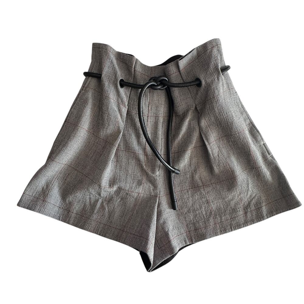 3.1 Phillip Lim Origami Shorts Womens Size 8 Wool Tweed Leather Belt Designer